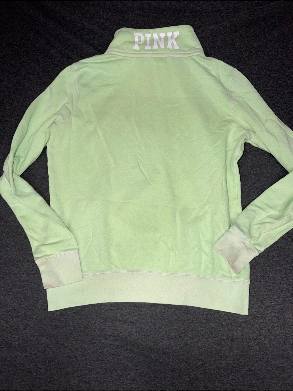 Pink Victoria Secret Light Green Half-Zip Pullover Sweater with Dog Logo